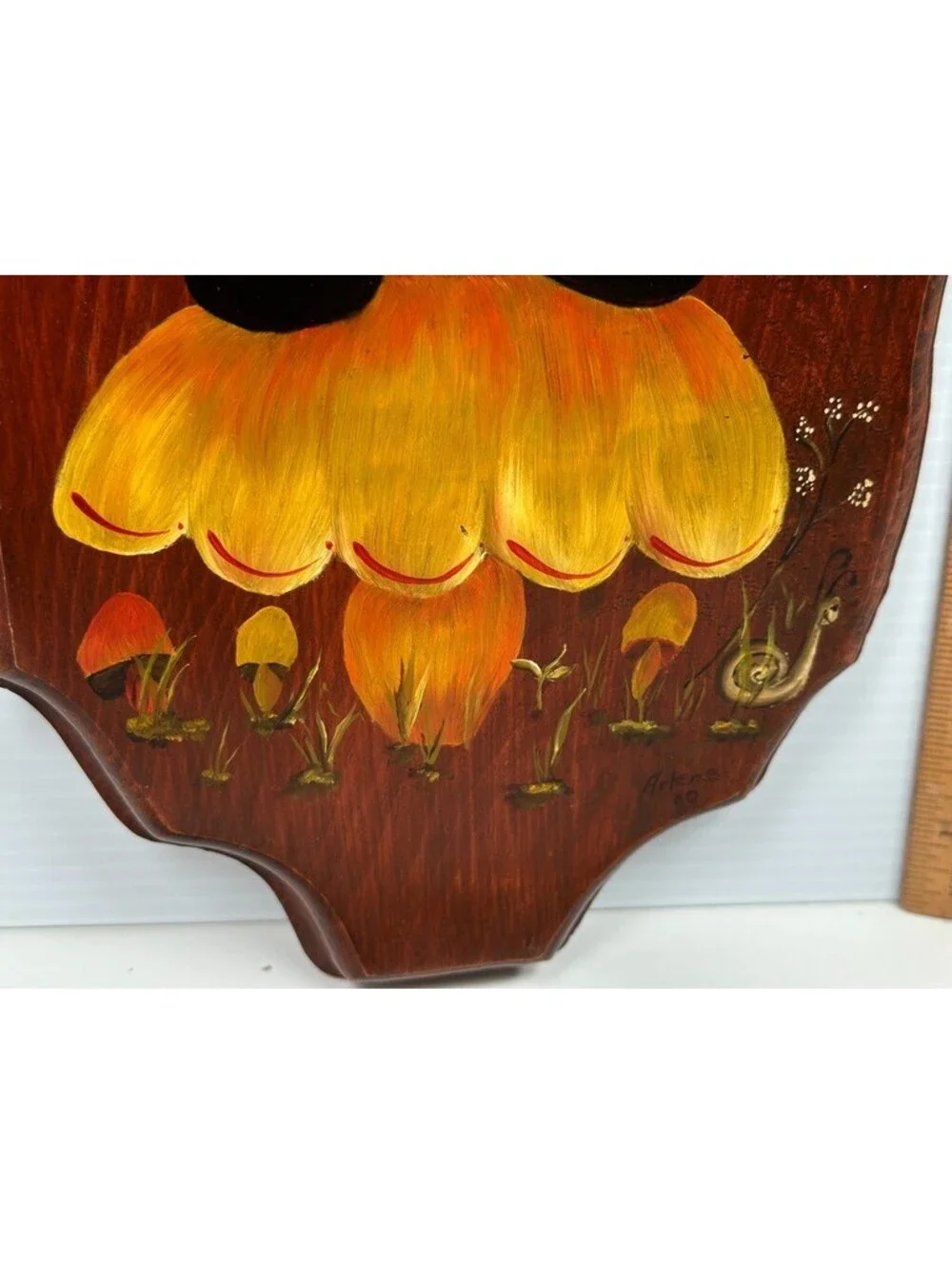 Vintage Wood Wall Art Ladybug Mushrooms Hanging hand panted Snail Floral Fall